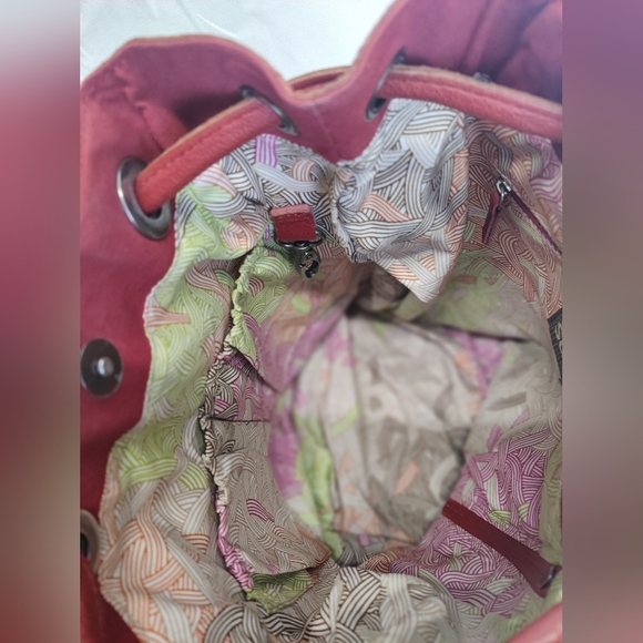 The Sak Red Leather Boho Hobo Backpack Tote Drawstring Purse Tons of Pockets - Picture 7 of 16